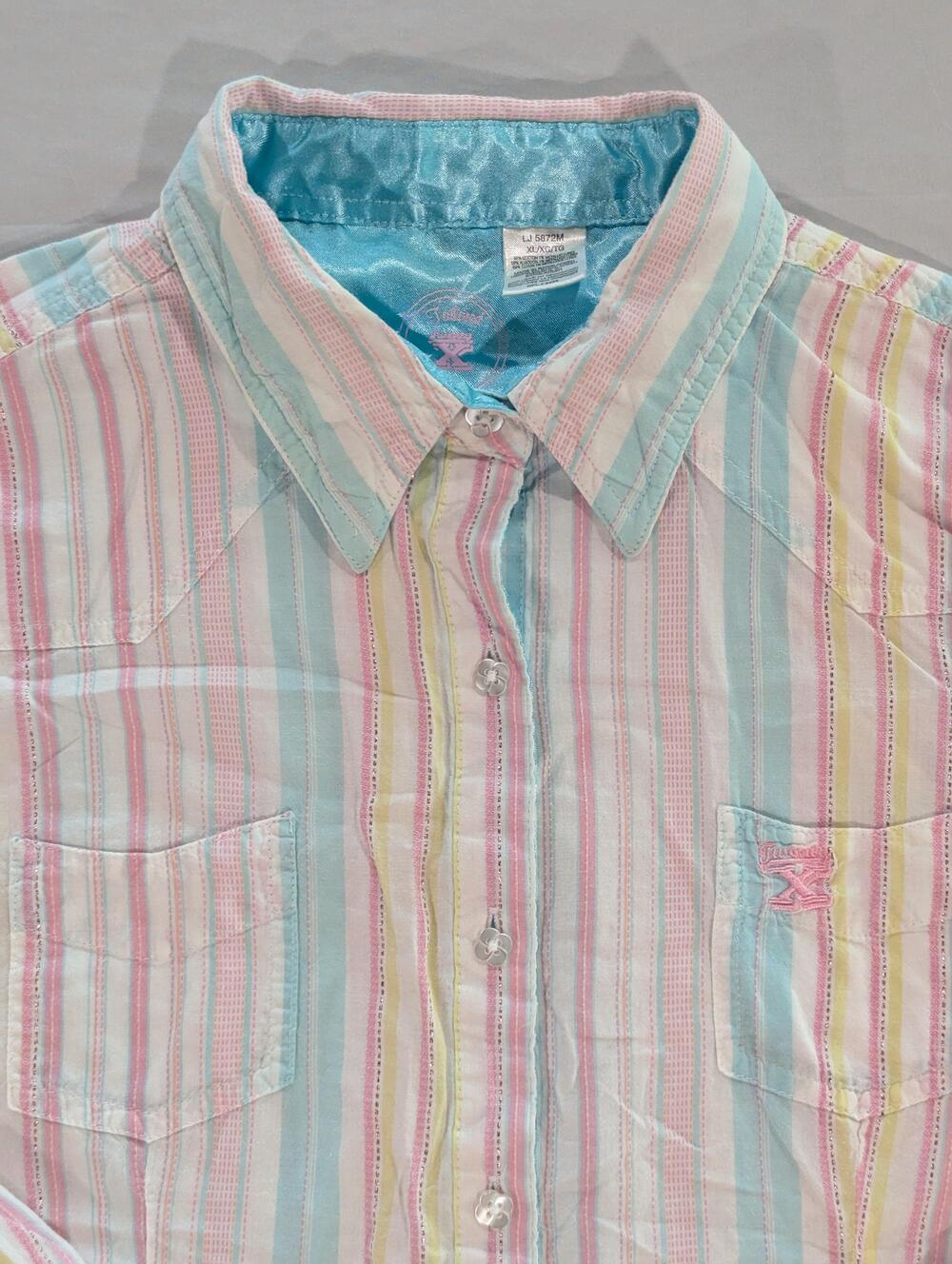 Twenty X Shirt Juniors XL Multicolor Pastel Stripe Long Sleeve Button Up Western
